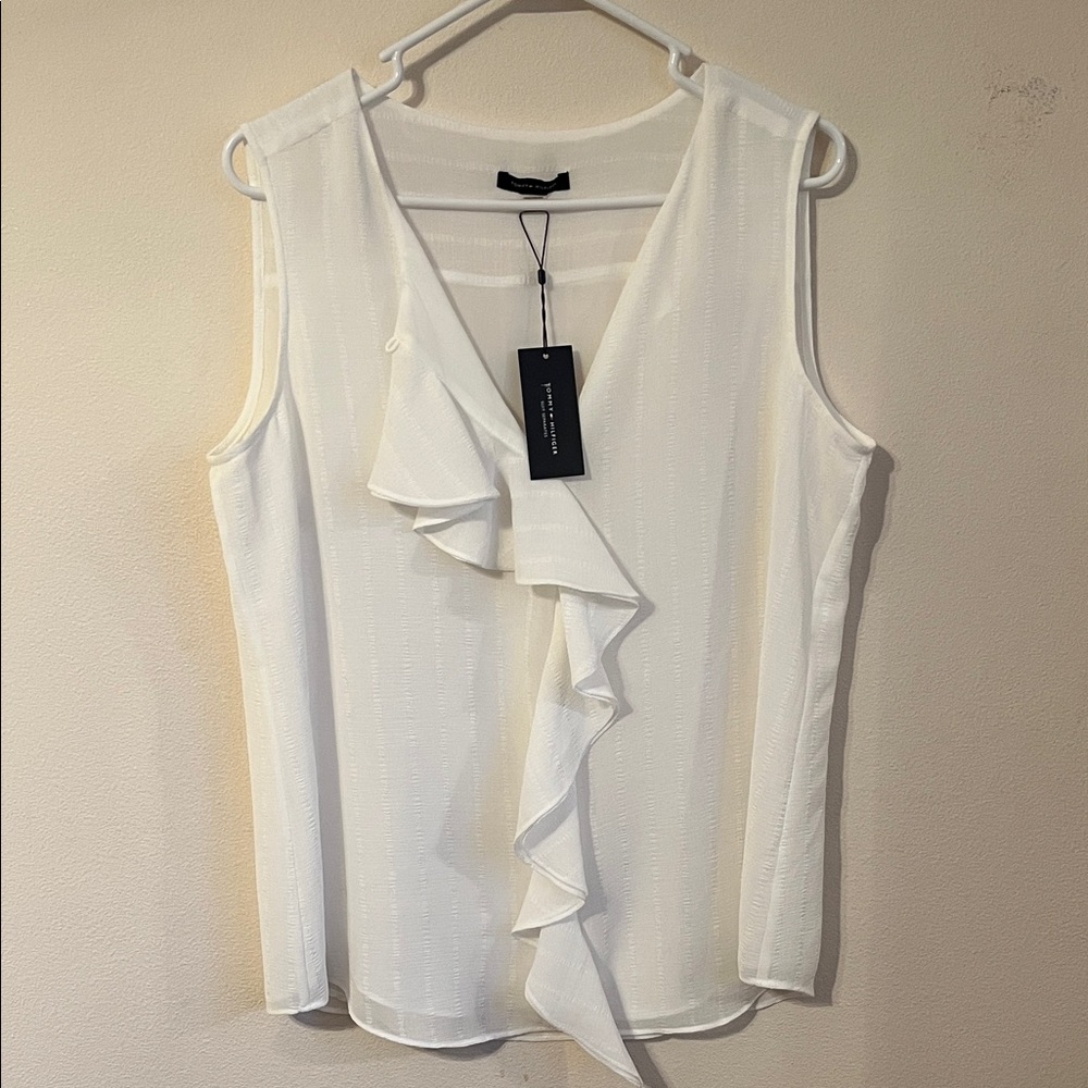 Tommy Hilfiger White Ruffle Sleeveless Blouse